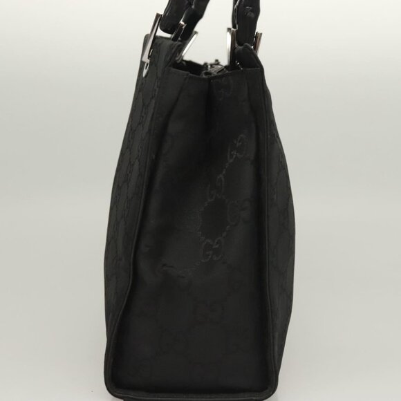 GUCCI GG Canvas Bamboo Hand Bag Nylon Black Silver Auth - Picture 5 of 16